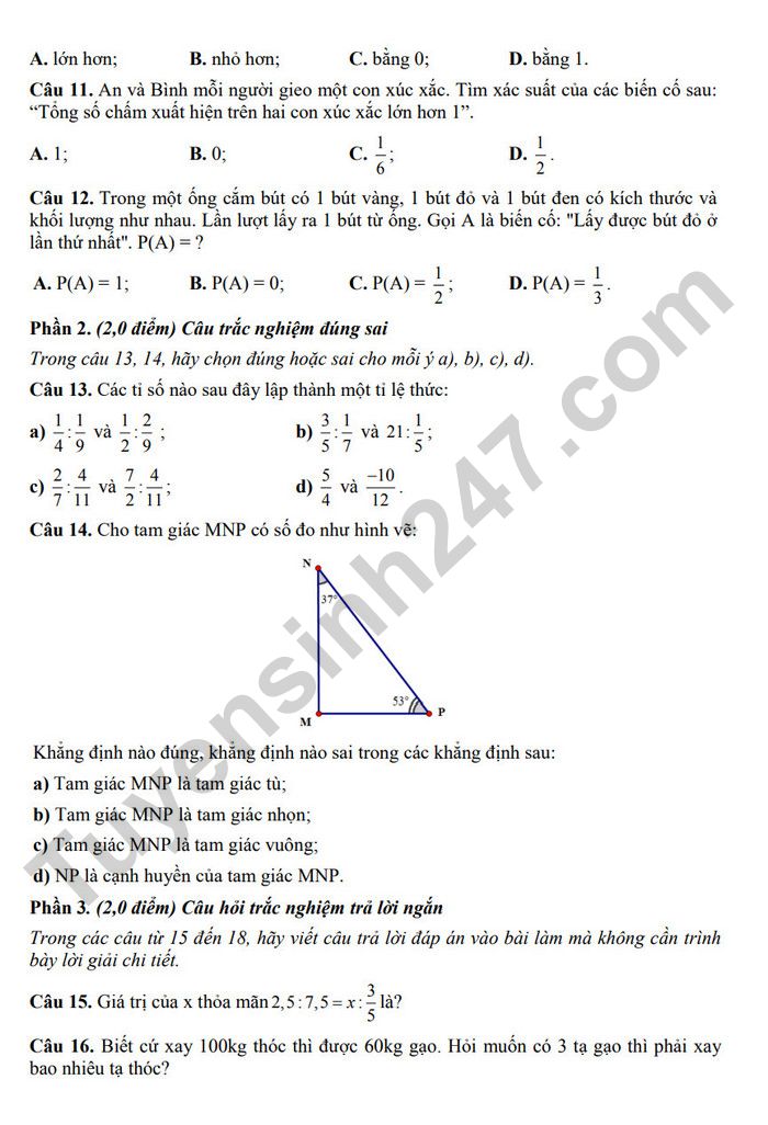 De cuong on tap giua ki 2 mon Toan 7 nam 2025 - THCS Long Toan