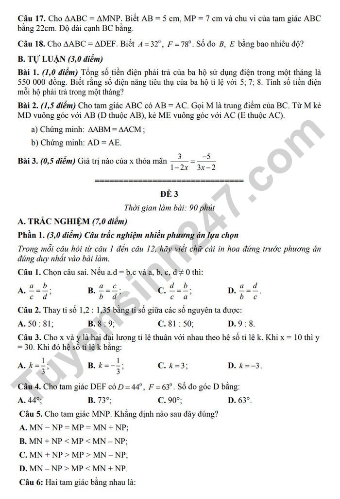De cuong on tap giua ki 2 mon Toan 7 nam 2025 - THCS Long Toan