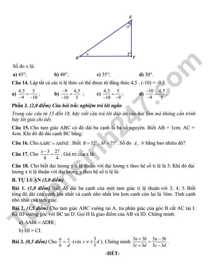 De cuong on tap giua ki 2 mon Toan 7 nam 2025 - THCS Long Toan
