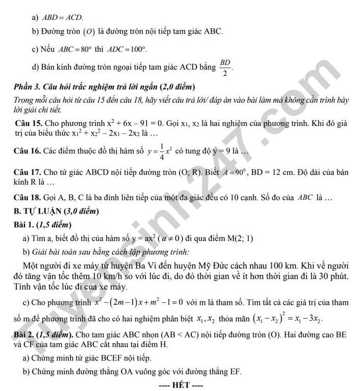Huong dan on tap giua ki 2 lop 9 mon Toan 2025 - THCS Long Toan