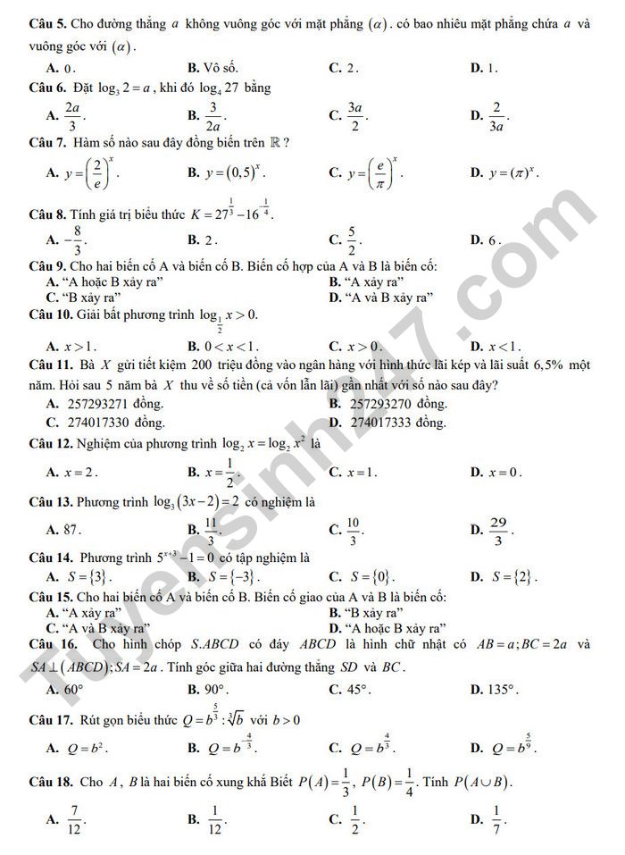 De cuong on tap giua ki 2 lop 11 mon Toan nam 2025 - THPT Son Dong 3