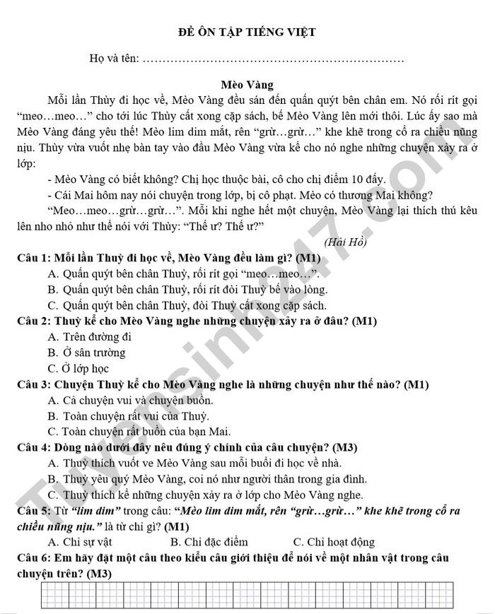 De on tap mon Tieng Viet giua ki 2 lop 1 nam 2025 - TH My Thang