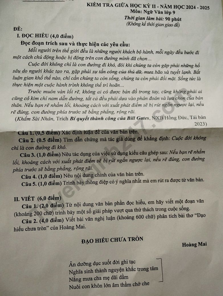 De thi giua ki 2 lop 9 mon Van 2025 - THCS Phu My