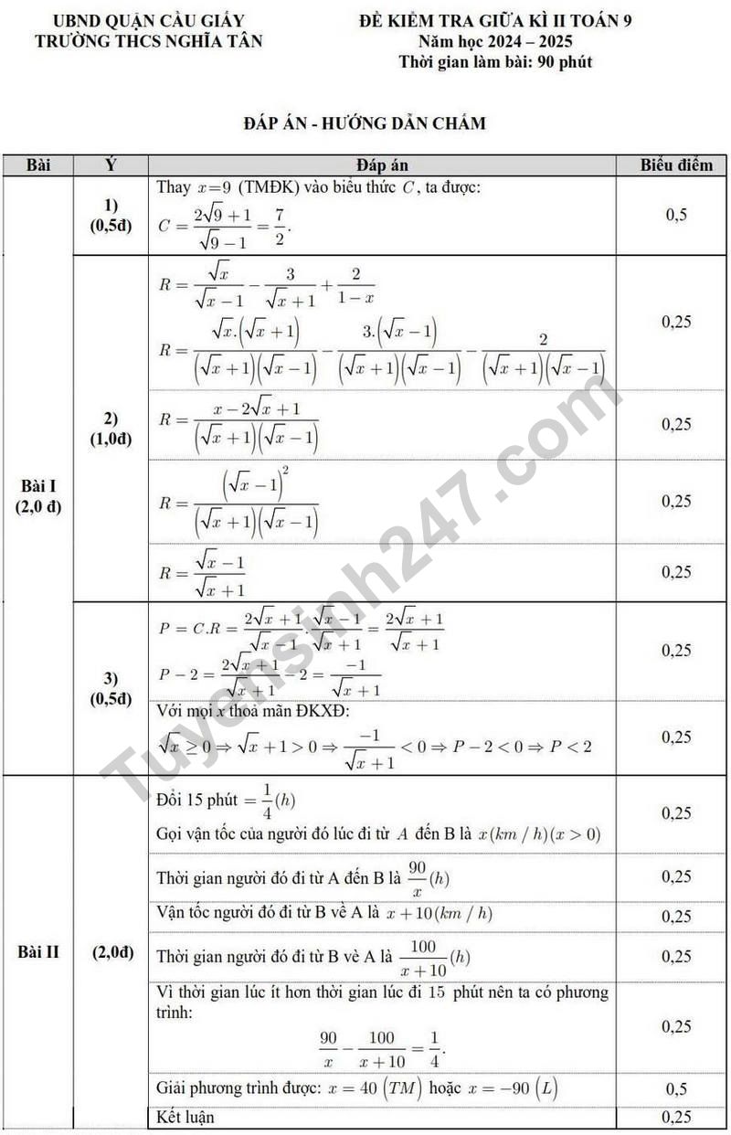 De thi giua ki 2 lop 9 mon Toan - THCS Nghia Tan 2025 (Co dap an)