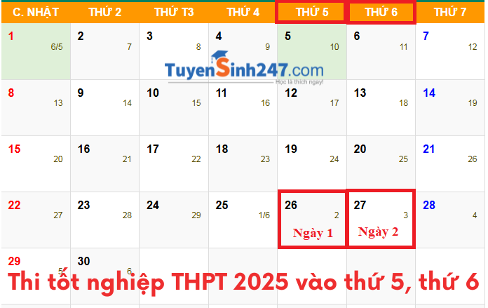 Thi tot nghiep THPT 2025 vao thu may, thang may?