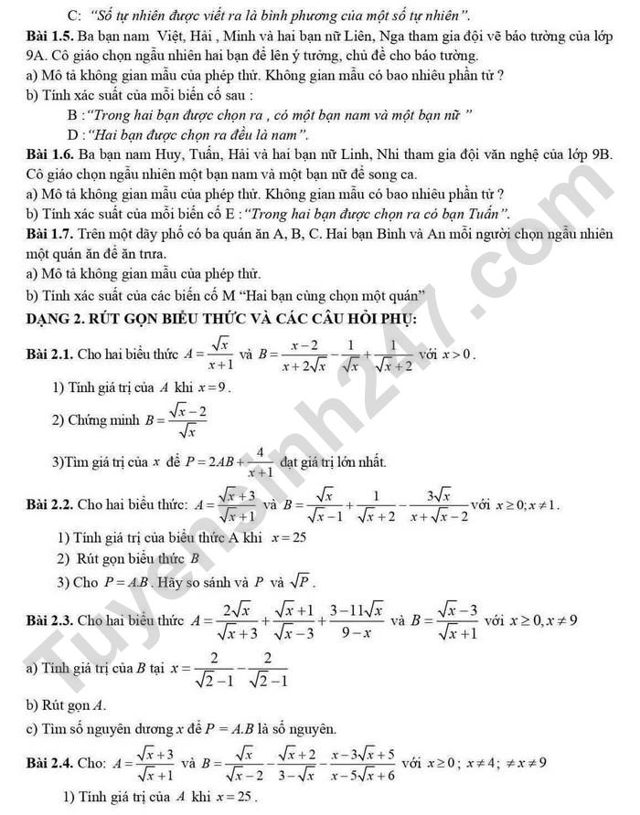 De cuong hoc ki 2 mon Toan 9 THCS Phan Chu Trinh 2025