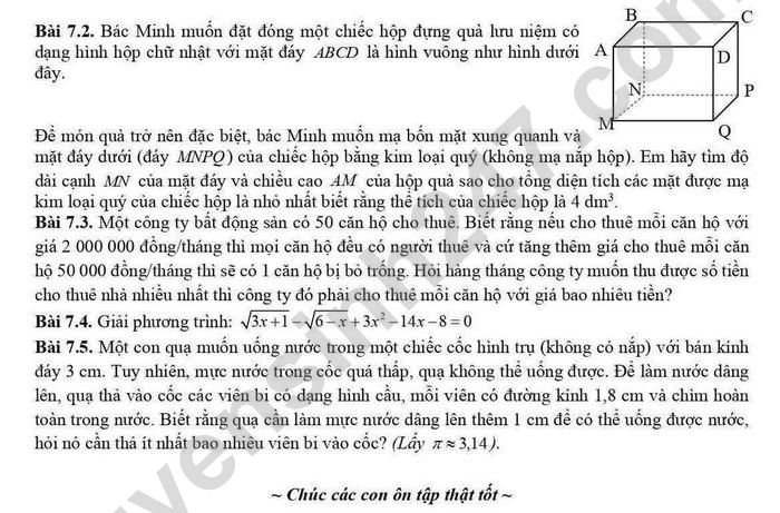 De cuong hoc ki 2 mon Toan 9 THCS Phan Chu Trinh 2025