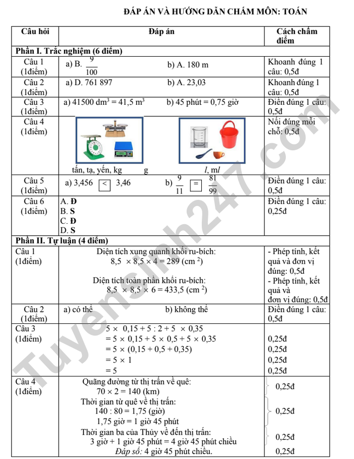 De thi hoc ki 2 lop 5 mon Toan 2025 - TH Truong Xuan 1 (co dap an)