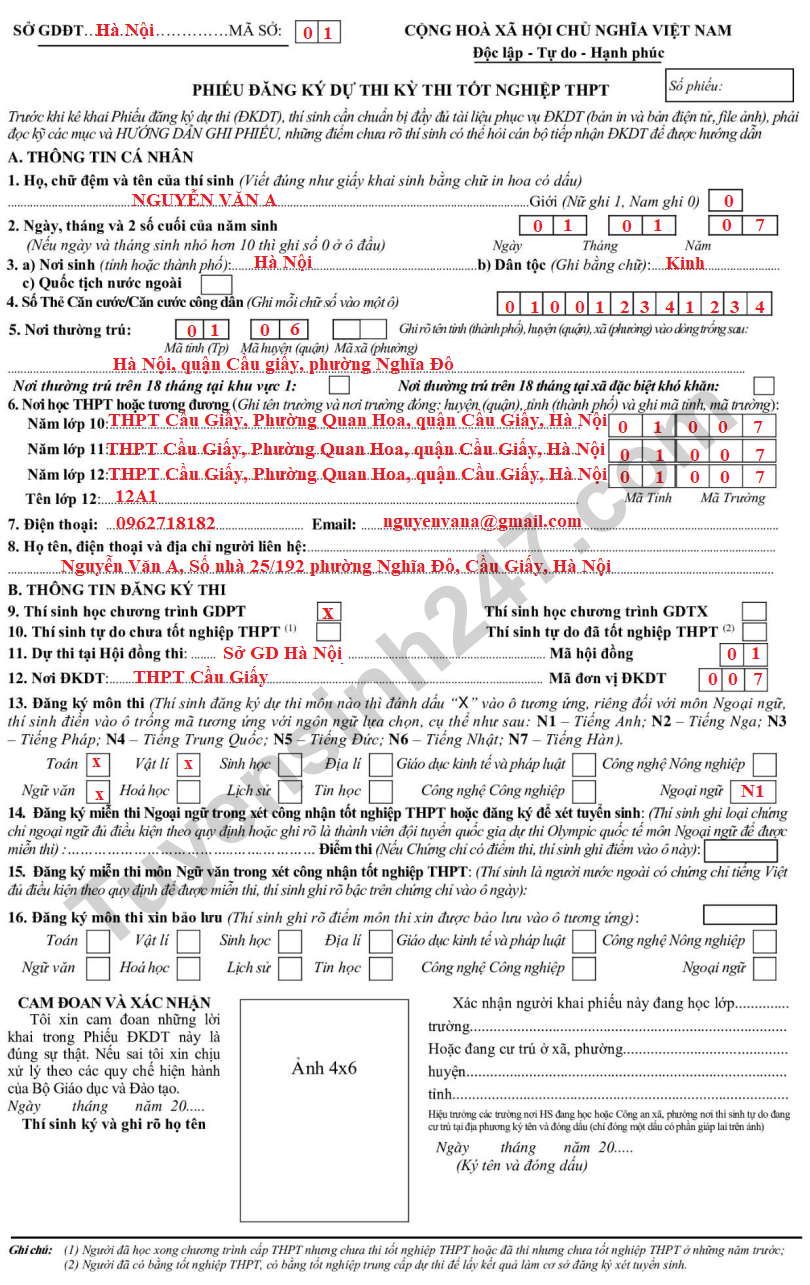 Huong dan dien phieu dang ky du thi tot nghiep THPT 2025