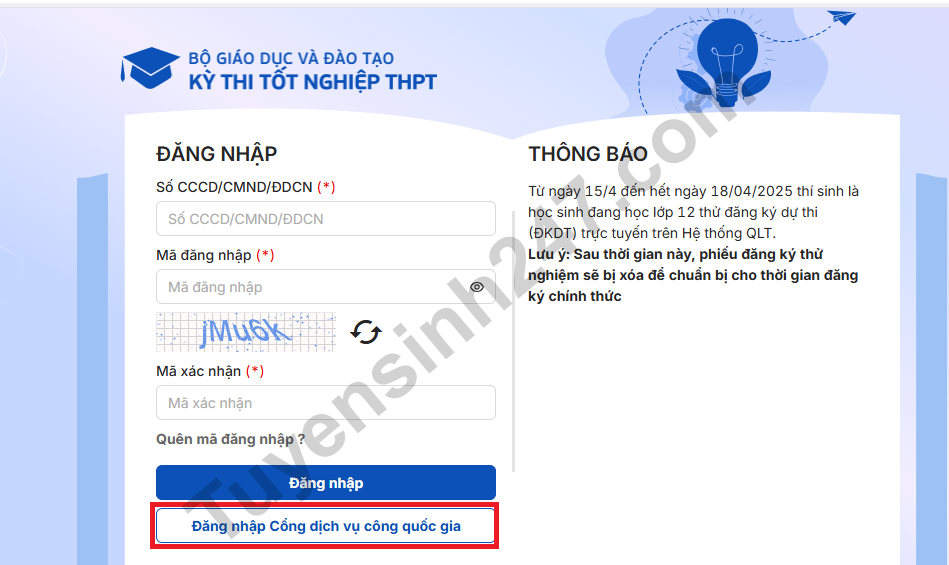 Huong dan dang ky du thi tot nghiep THPT 2025 - Truc tuyen