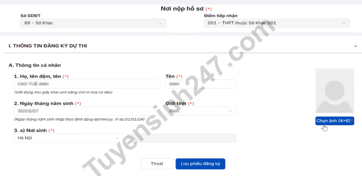 Huong dan dang ky du thi tot nghiep THPT 2025 - Truc tuyen