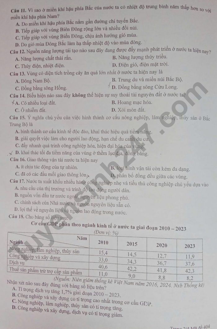 De thi thu tot nghiep THPT nam 2025 mon Dia - So GD&DT Bac Kan