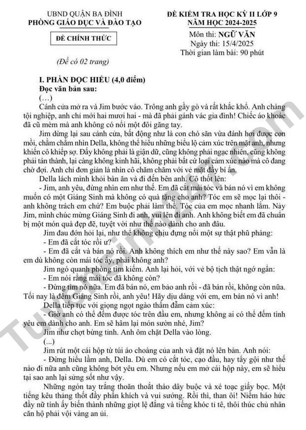 De thi ki 2 mon Van lop 9 nam 2025 - Quan Ba Dinh (Co dap an)