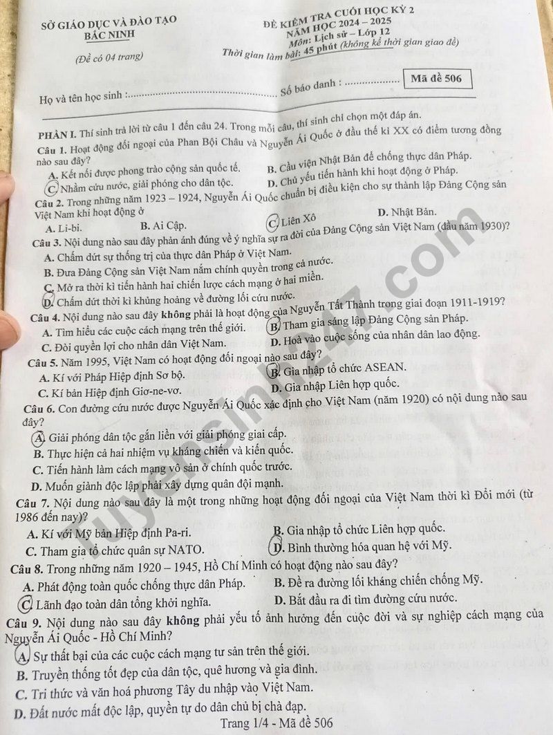 De thi ki 2 lop 12 mon Su 2025 - So GD Bac Ninh