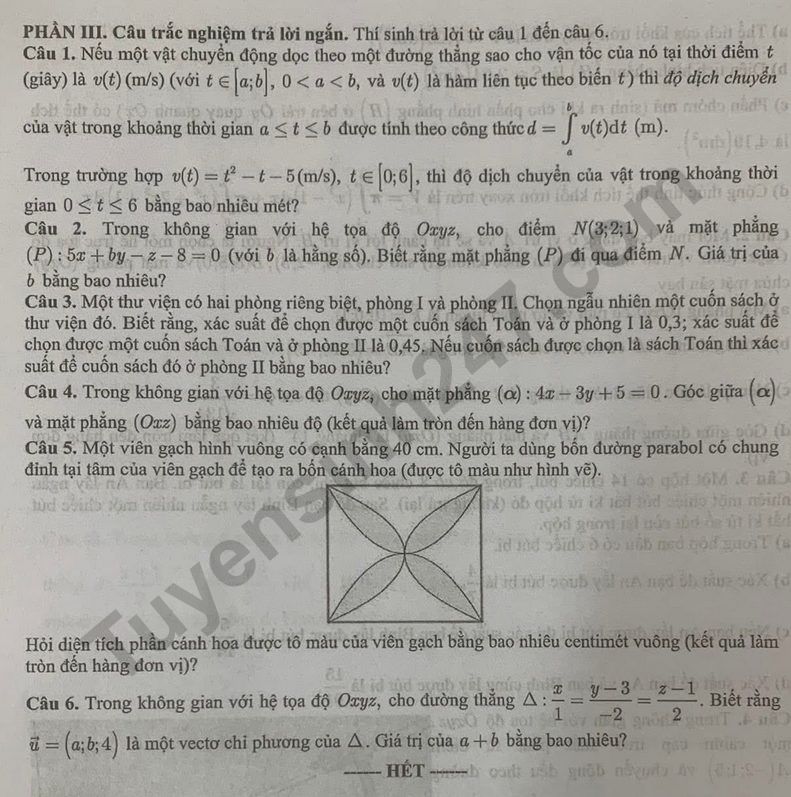 De thi cuoi ki 2 mon Toan lop 12 - So GD Bac Ninh 2025