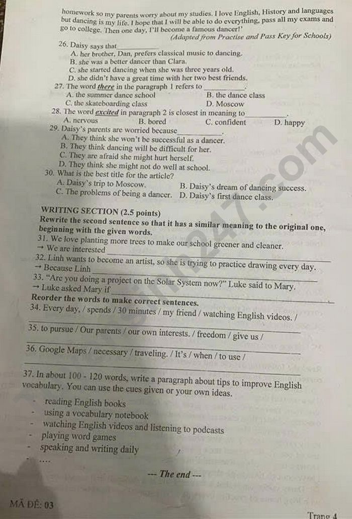 De thi hoc ki 2 lop 9 mon Anh 2025 - So GD Dong Nai (co dap an)
