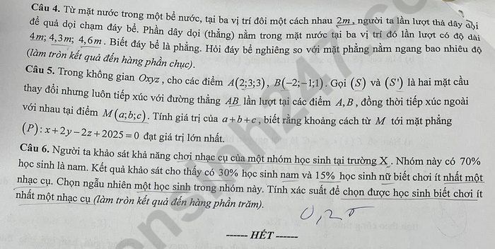 De thi hoc ki 2 lop 12 mon Toan 2025 - THPT Xuan Phuong