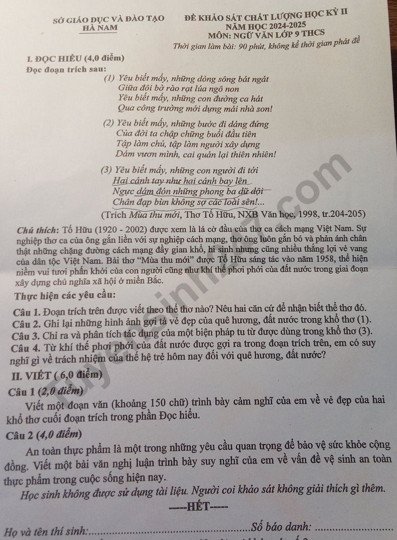 De thi ki 2 mon Van lop 9 - So GD Ha Nam 2025