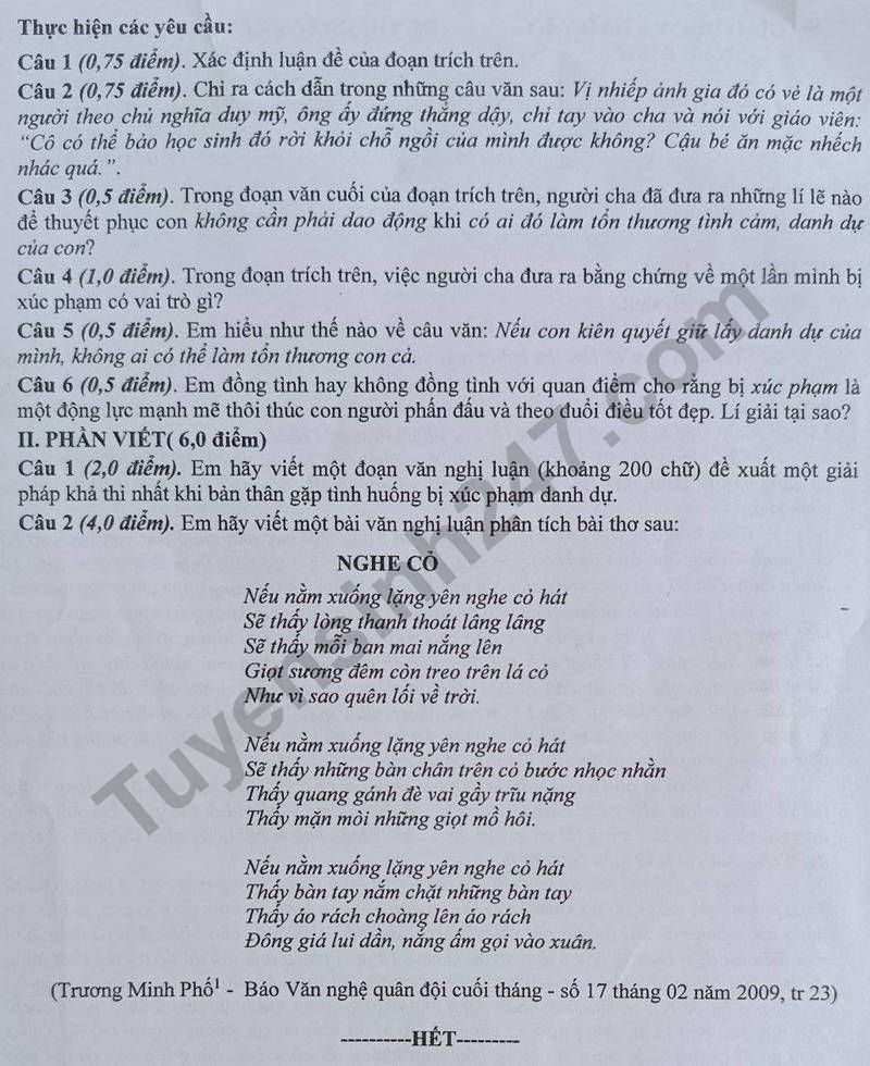 De thi ki 2 lop 9 mon Van 2025 - So GD Nam Dinh