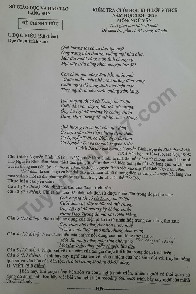 De thi ki 2 lop 9 mon Van 2025 - So GD Lang Son (Co dap an)