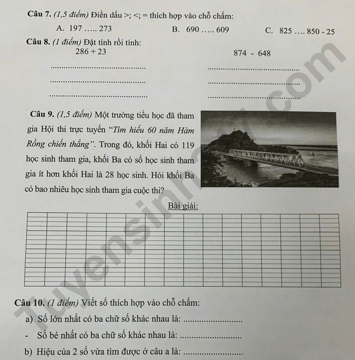 De kiem tra hoc ki 2 lop 2 mon Toan - TP Thanh Hoa 2025