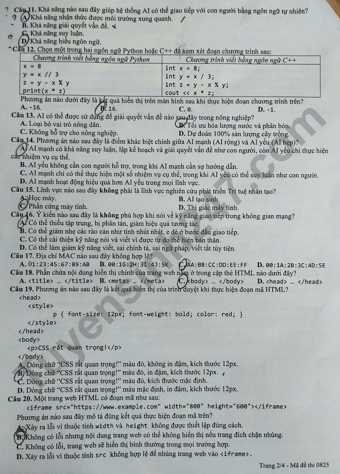 De thi thu tot nghiep THPT 2025 So GDDT Quang Ninh - mon Tin
