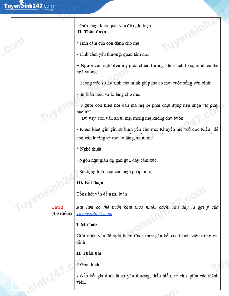 Dap an de thi vao lop 10 mon Van 2025 - Ha Tinh