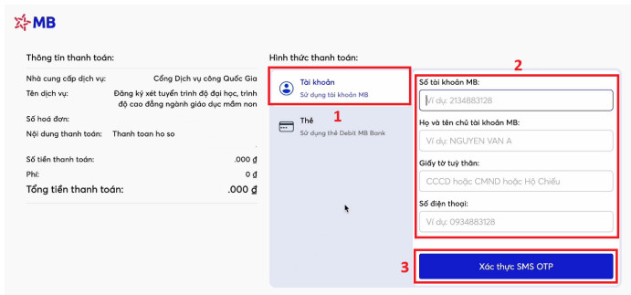 Huong dan thanh toan le phi xet tuyen Dai hoc 2025 - Chi tiet