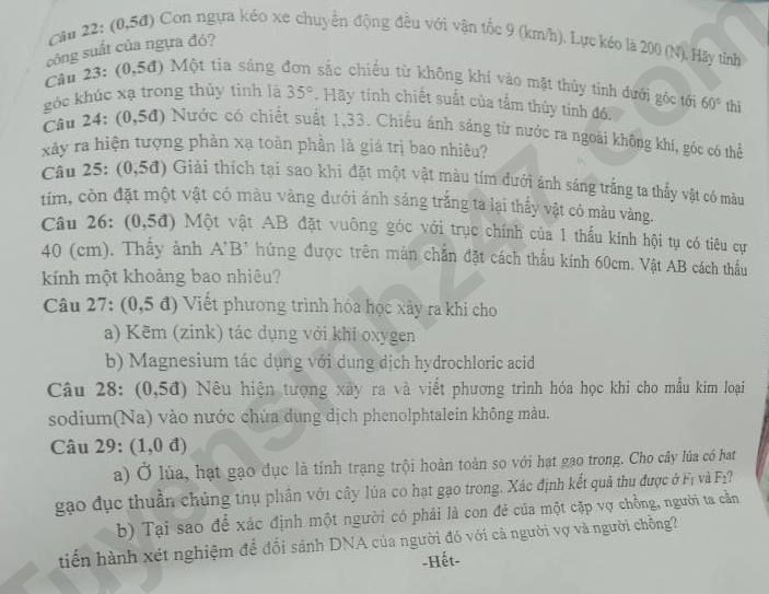 De thi giua ki 1 lop 9 mon KHTN 2025 - THCS THPT Lam Binh