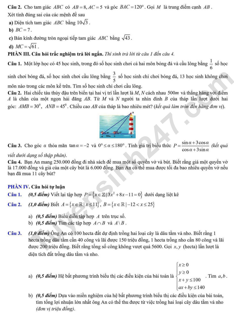 De thi giua ki 1 lop 10 mon Toan 2025 - THPT Tran Phu
