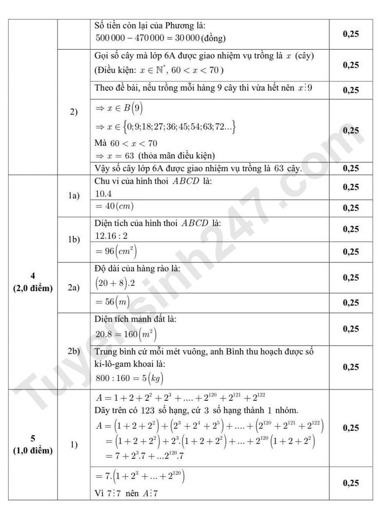 De thi giua ki 1 lop 6 mon Toan - THCS Nghia Tan 2025 (Co dap an)