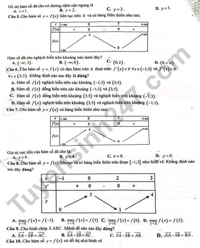 De kiem tra giua ki 1 lop 12 mon Toan 2025 - THPT Quoc hoc Quy Nhon