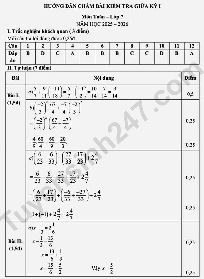 De thi giua ki 1 lop 7 mon Toan - THCS Phuc Hoa 2025 (Co dap an)
