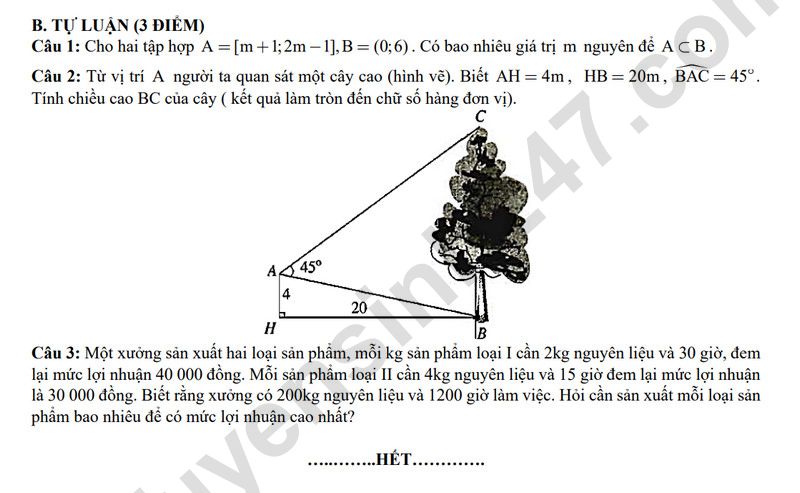 De thi giua ki 1 lop 10 mon Toan 2025 - THPT Chu Van An