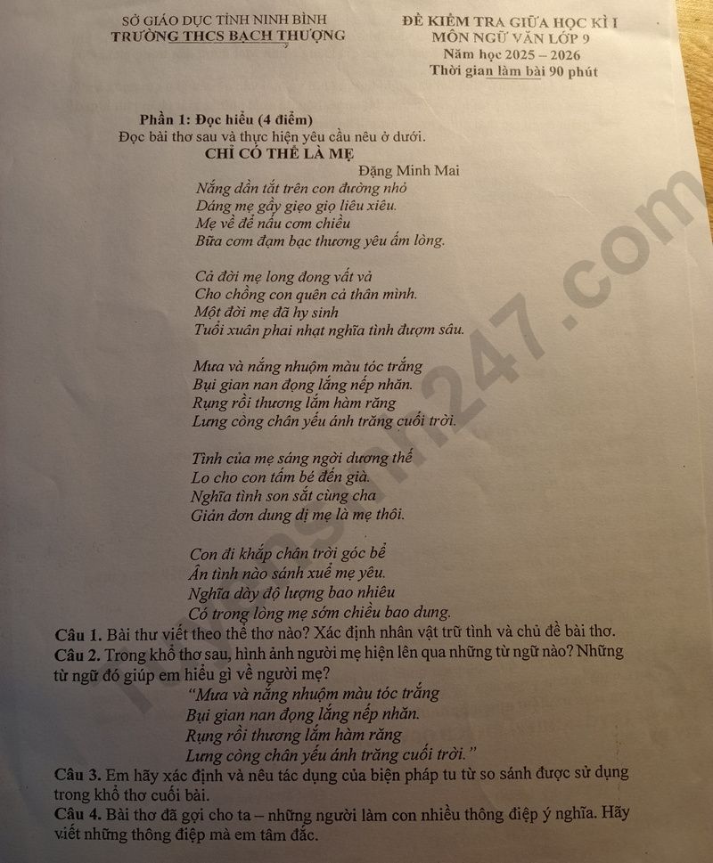 De thi giua ki 1 lop 9 mon Van 2025 - THCS Bach Thuong