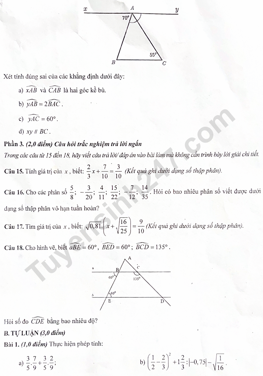 De thi giua ki 1 lop 7 mon Toan 2025 - THCS Nguyen Trai