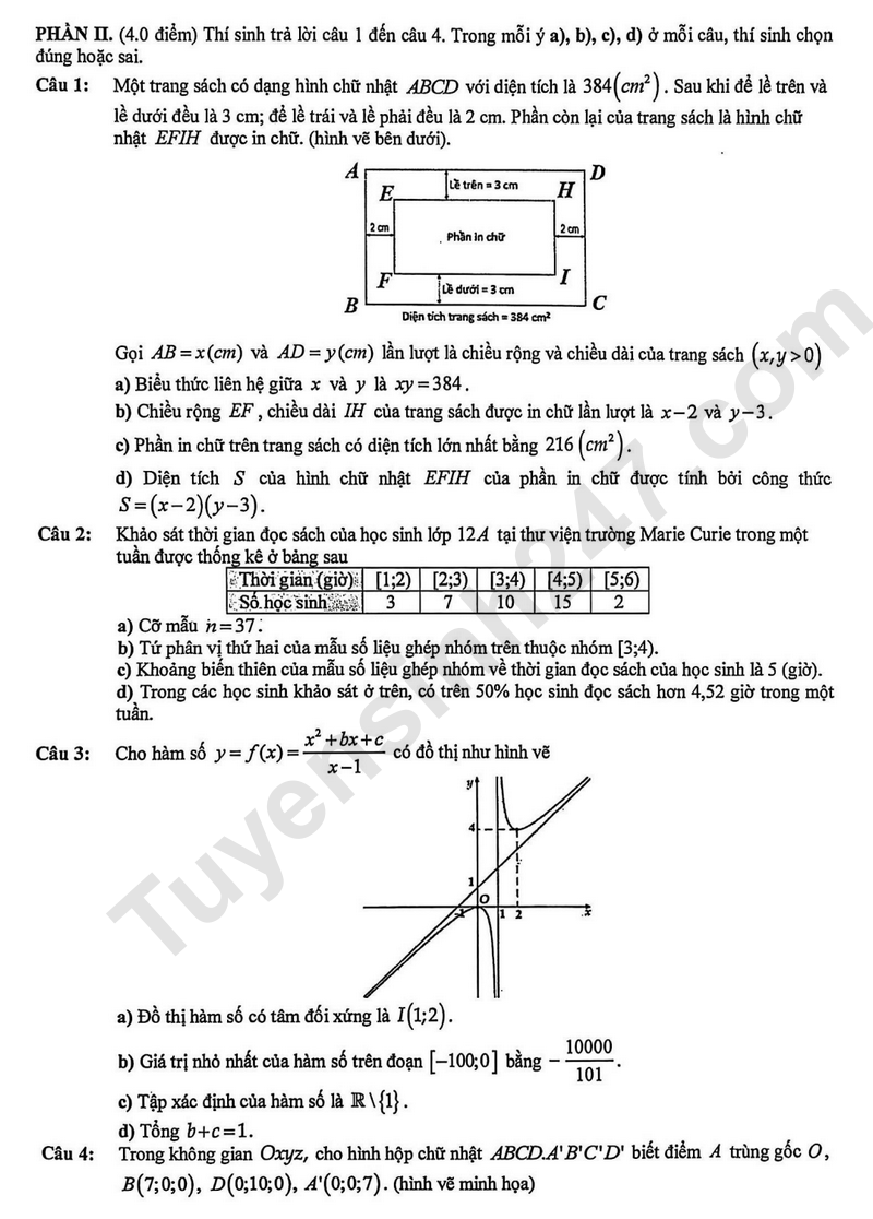 De thi hoc ki 1 mon Toan lop 12 nam 2025 - THPT Marie Curie