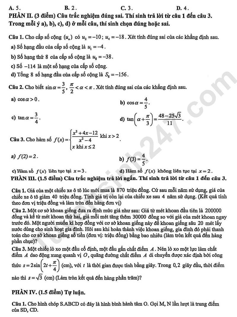 De thi hoc ki 1 mon Toan lop 11 nam 2025 - THCS-THPT Dien Hong