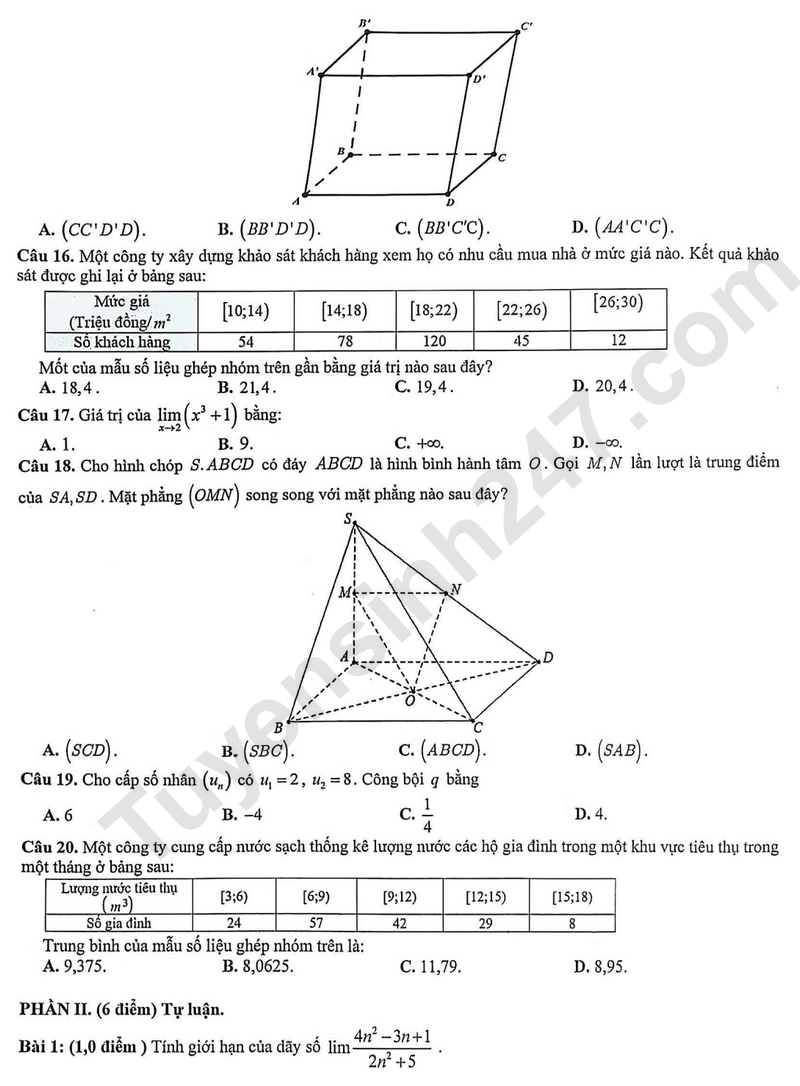 De thi hoc ki 1 mon Toan lop 11 nam 2025 - TH, THCS va THPT Van Hanh
