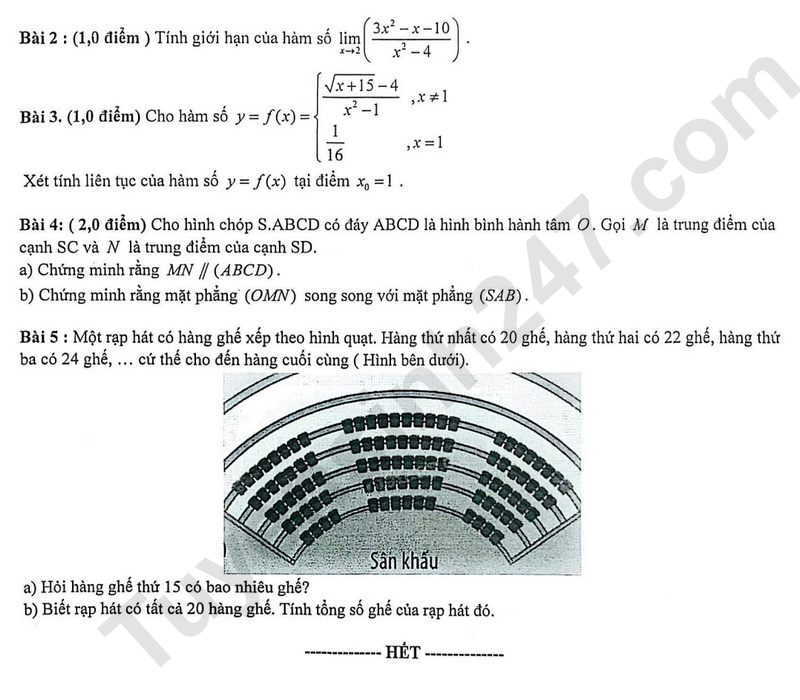 De thi hoc ki 1 mon Toan lop 11 nam 2025 - TH, THCS va THPT Van Hanh
