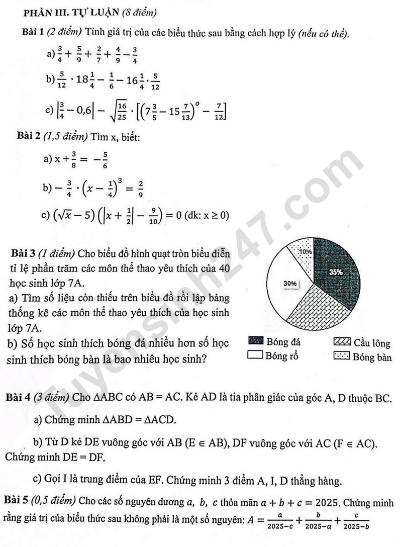 De thi ki 1 mon Toan lop 7 nam 2025 - THCS Nguyen Truong To