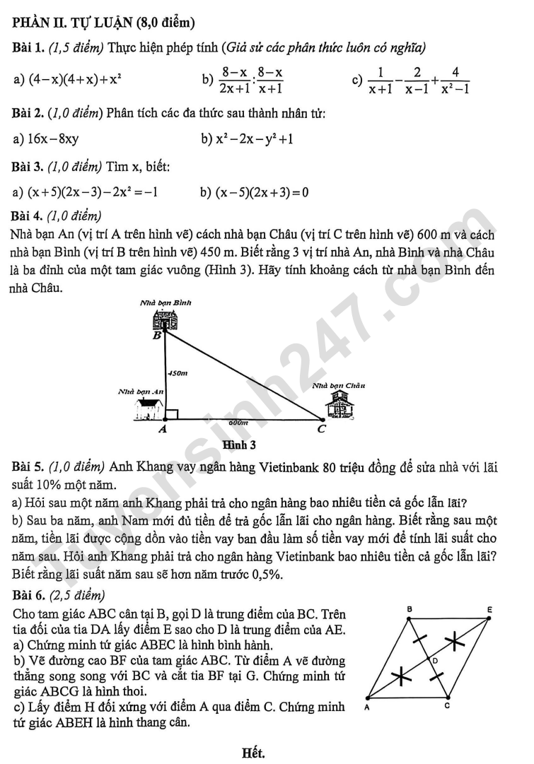 De thi ki 1 lop 8 mon Toan 2025 - THCS Pham Ngoc Thach