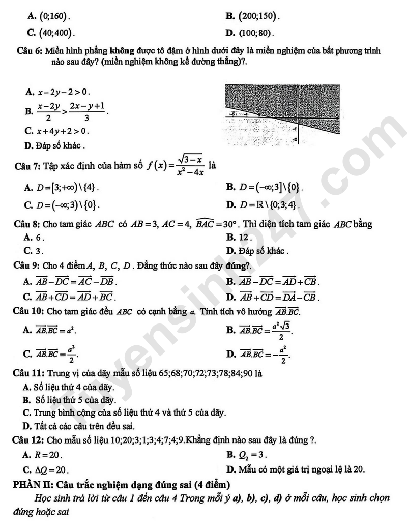 De thi hoc ki 1 mon Toan lop 10 nam 2025 - THPT Tran Phu (TPHCM)
