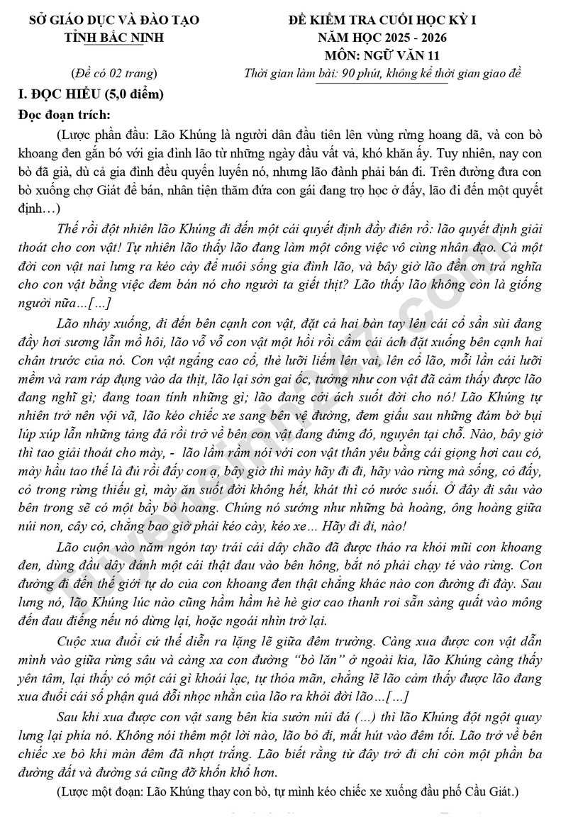 De thi ki 1 mon Van lop 11 - So GD Bac Ninh 2025 (Co dap an)