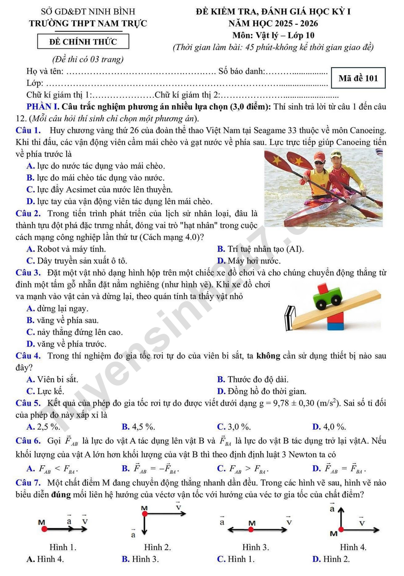 De thi ki 1 lop 10 mon Li 2025 - THPT Nam Truc (Co dap an)