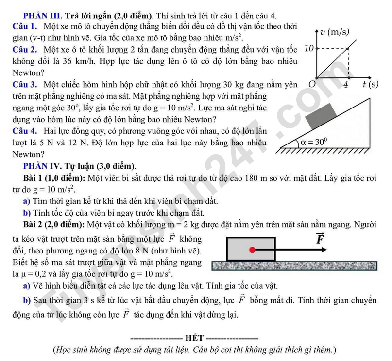 De thi ki 1 lop 10 mon Li 2025 - THPT Nam Truc (Co dap an)