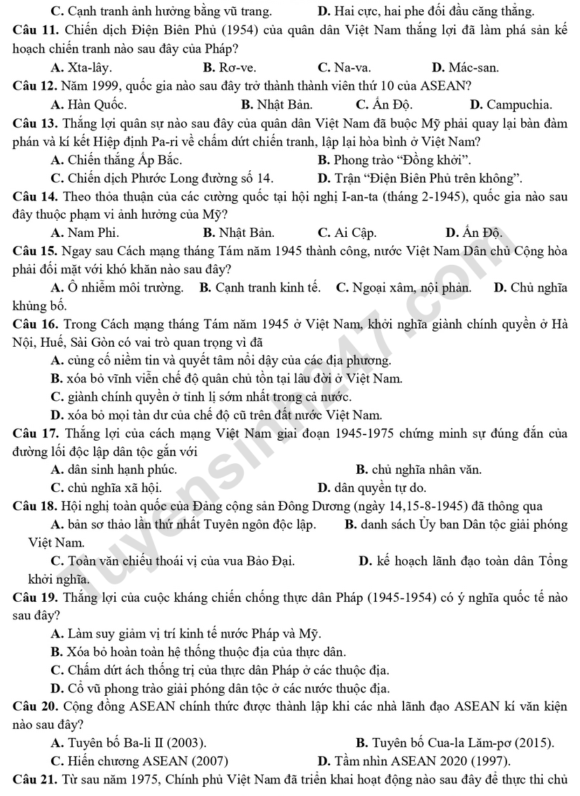 De thi ki 1 mon Su lop 12 - So GD Bac Ninh 2025 (Co dap an)