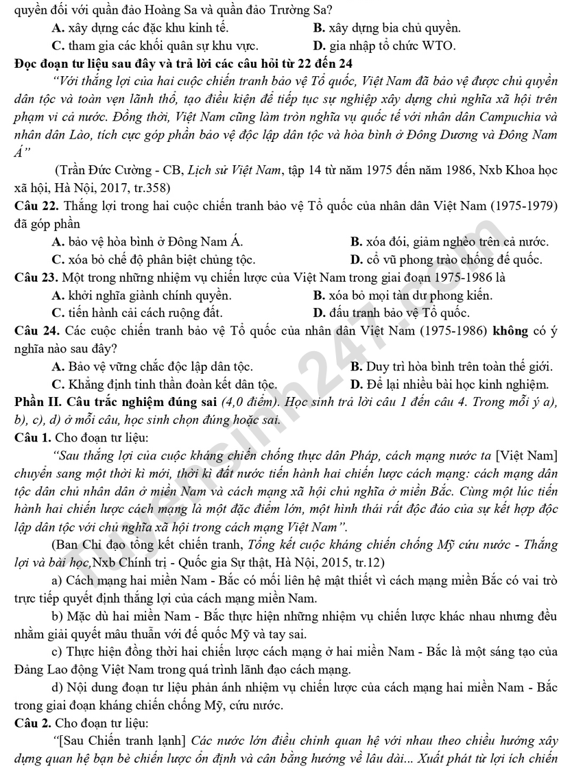 De thi ki 1 mon Su lop 12 - So GD Bac Ninh 2025 (Co dap an)