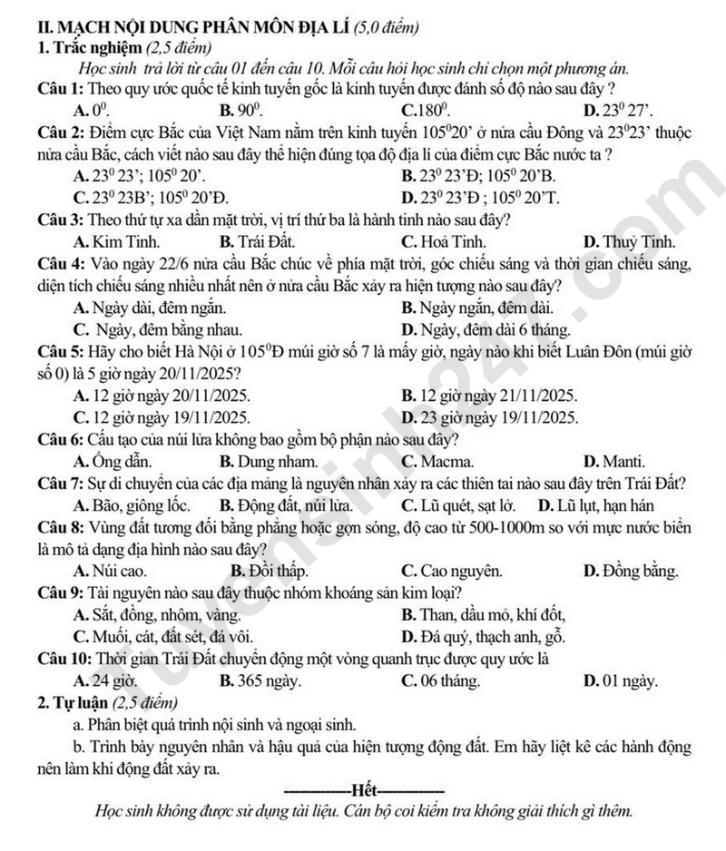 De thi HK1 lop 6 mon Lich su va Dia ly 2025 - So GD Bac Ninh (Co dap an)