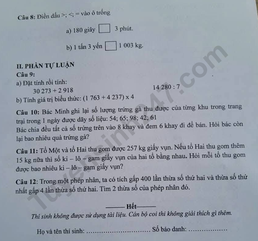 De thi ki 1 lop 4 mon Toan 2025 - Xa Binh Nguyen